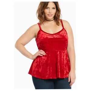 TORRID Womens Y2K Scoop Neck‎ Crushed Velvet Peplum Tank Top Size 3X Bright Red
